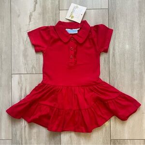 NWT Trotter Street Kids Vibrant Red Ruffled Polo Shirt Dress w/ Tiered Skirt 24M